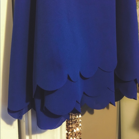 Cobalt Blue Chiffon Scalloped Top - Picture 5 of 6